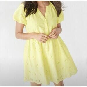 Peyton & Parker Women's 100% Cotton Yellow Eyelet Puff Sleeve Summer Dress Sz XL